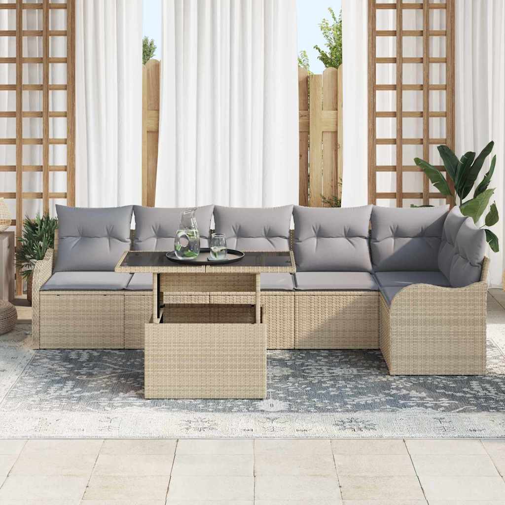Gartensofa-set mit Kissen mit Kissen 7 pcs Beige Poly Rattan