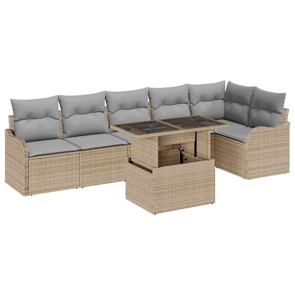 Gartensofa-set mit Kissen mit Kissen 7 pcs Beige Poly Rattan