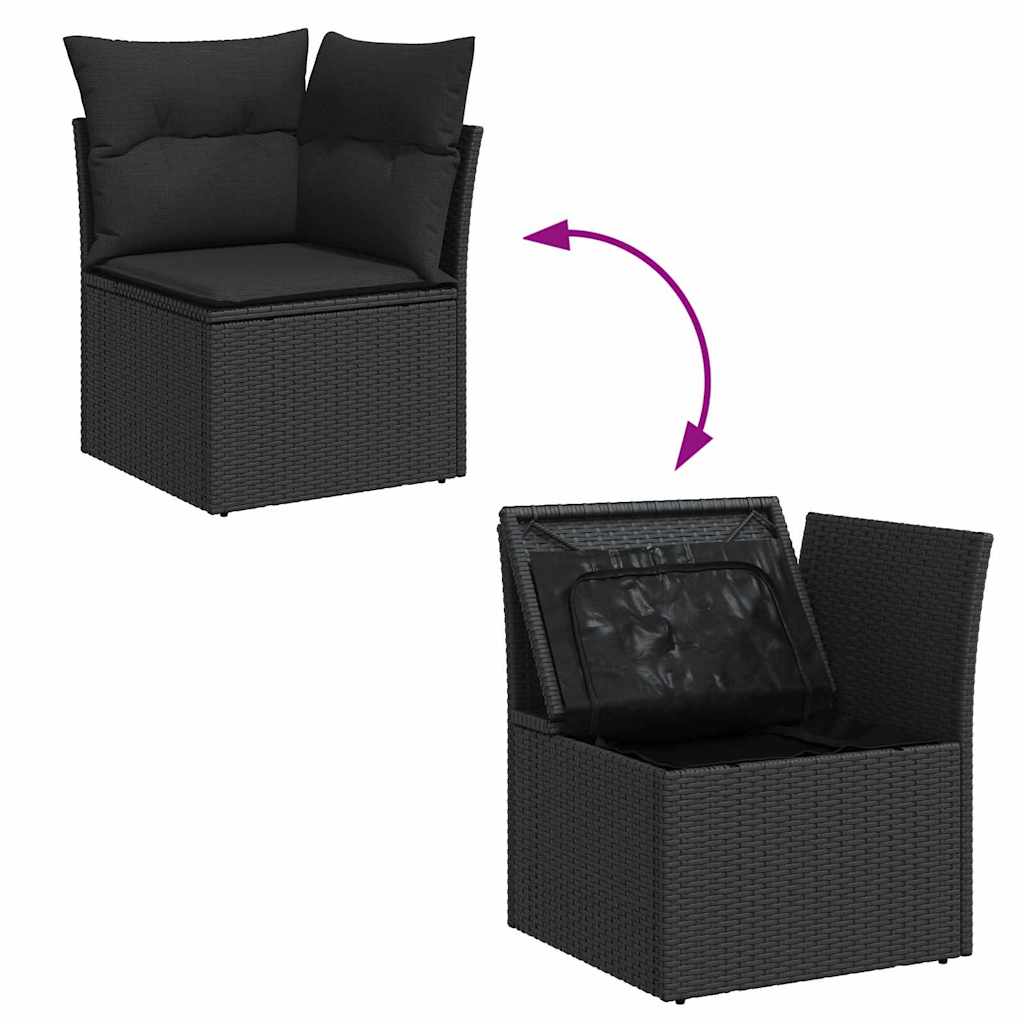 Garten-Sofa-Set mit Kissen mit Kissen 9 pcs Schwarz Poly Rattan