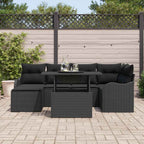 Garten-Sofa-Set mit Kissen 7 pcs Schwarz Poly Rattan