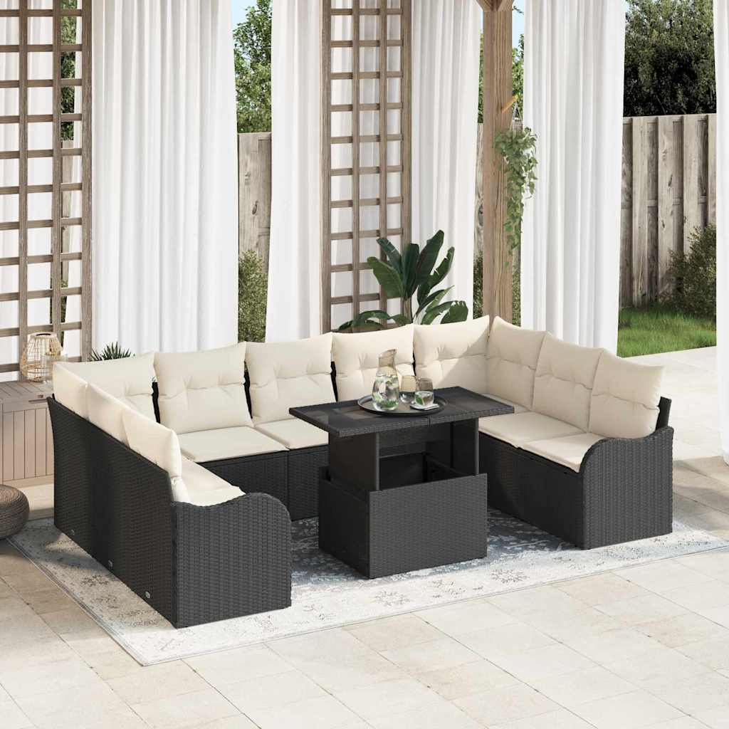Gartensofa-set mit Kissen mit Kissen 10 pcs Schwarz Poly Rattan