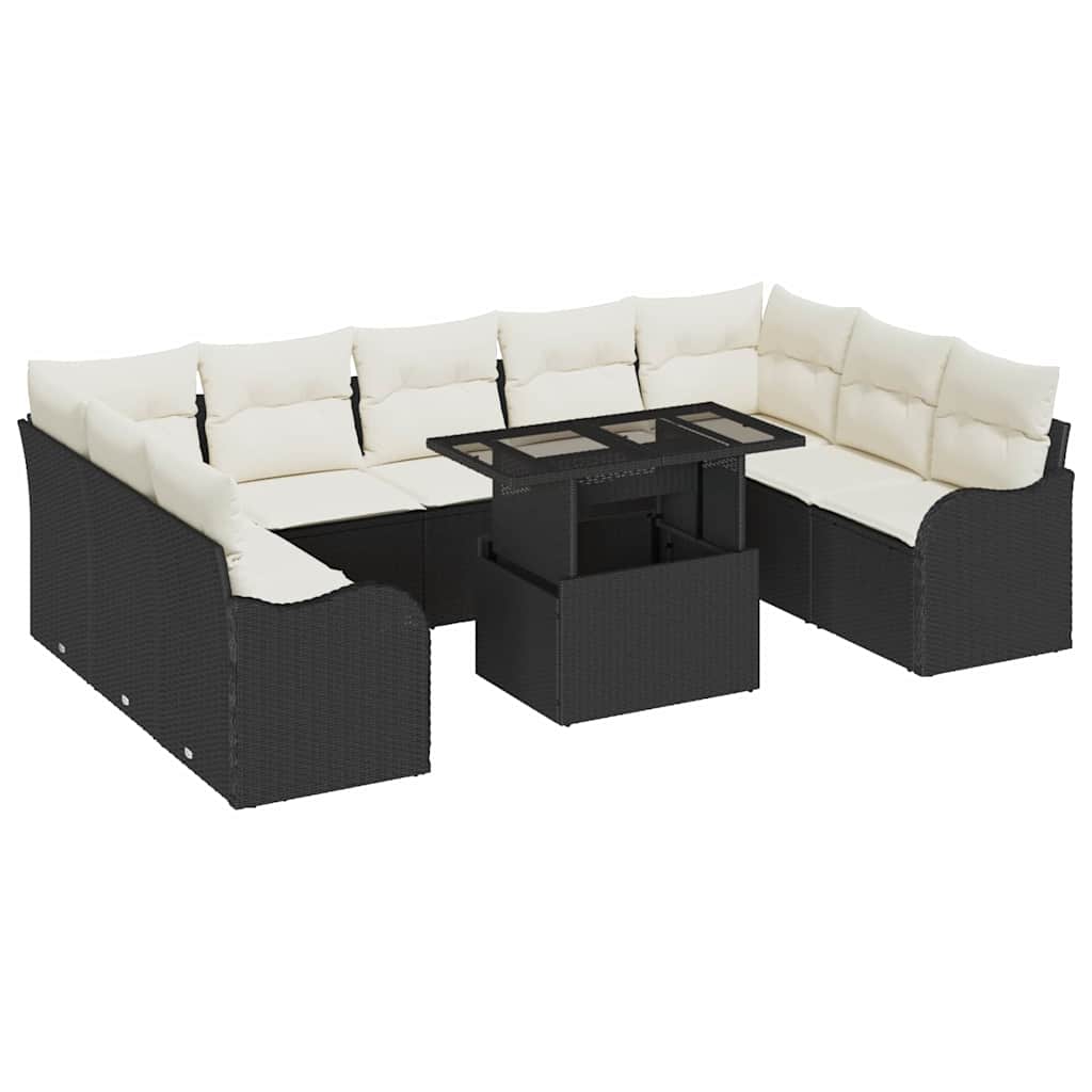 Gartensofa-set mit Kissen mit Kissen 10 pcs Schwarz Poly Rattan