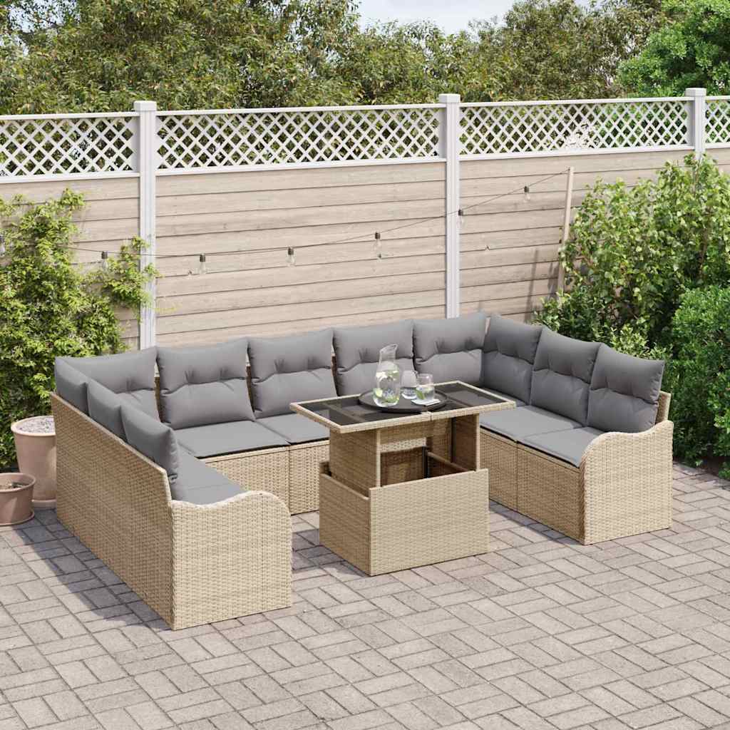Gartensofa-set mit Kissen mit Kissen 10 pcs Beige Poly Rattan