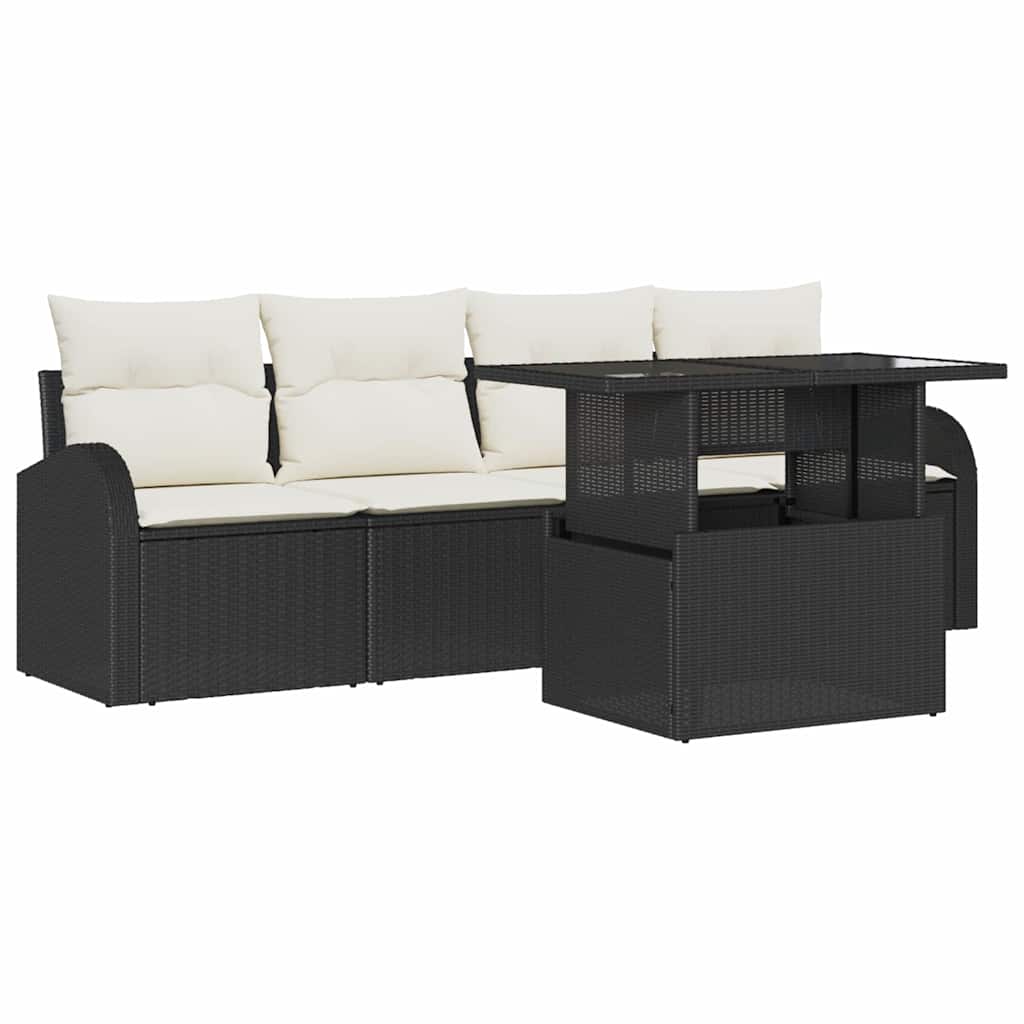Garten-Sofa-Set mit Kissen mit Kissen 5 pcs Schwarz Poly Rattan