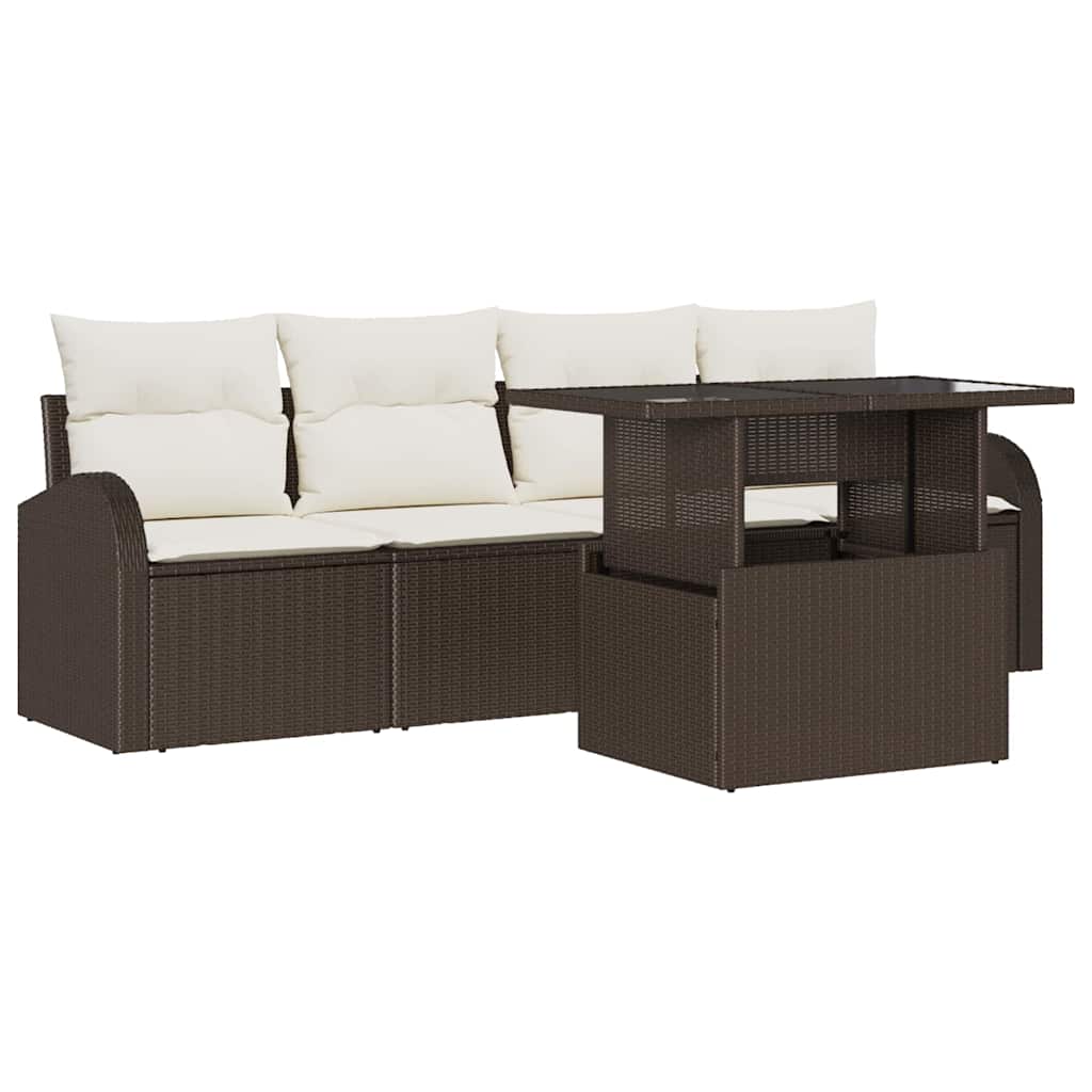 Garten-Sofa-Set mit Kissen mit Kissen 5 pcs Braun Poly Rattan