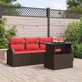 Gartensofa-set mit Kissen mit Kissen 5 pcs Braun Poly Rattan