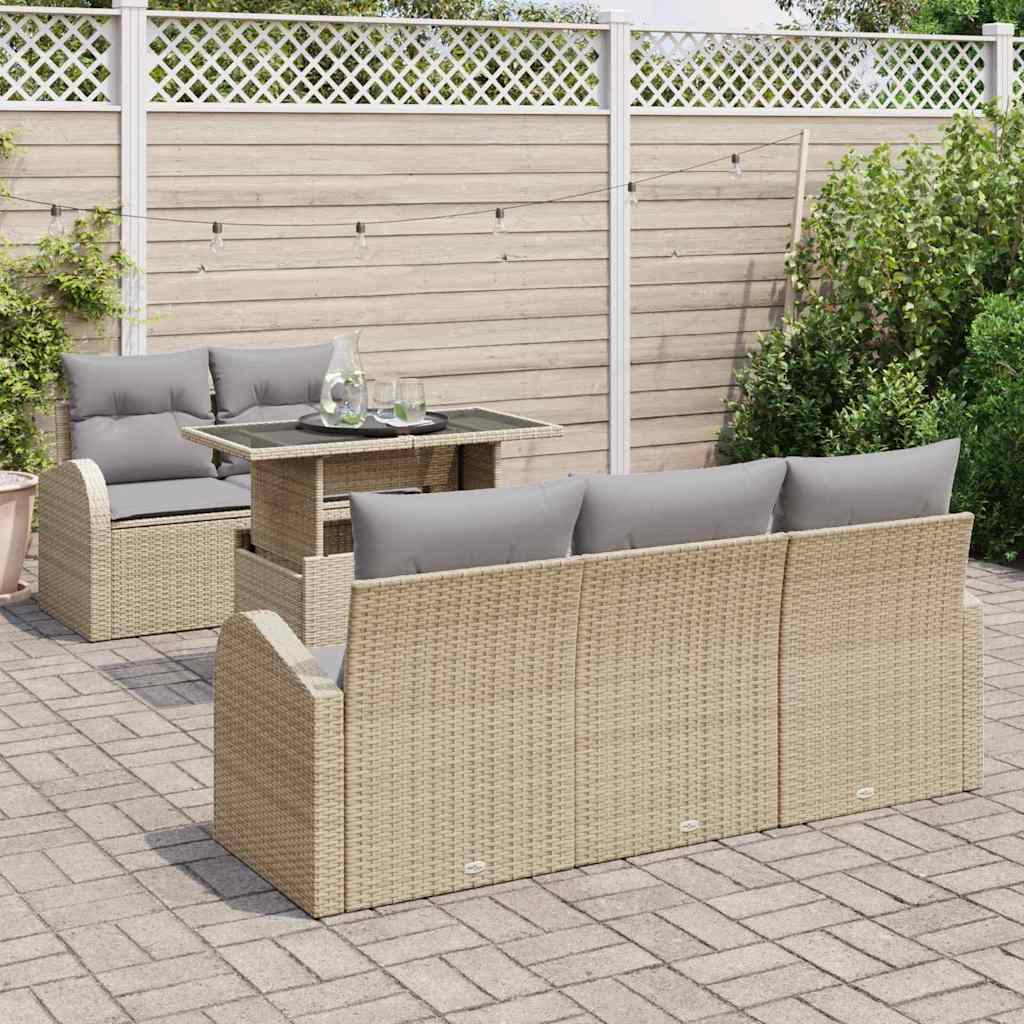 Gartensofa-set mit Kissen mit Kissen 6 pcs Beige Poly Rattan