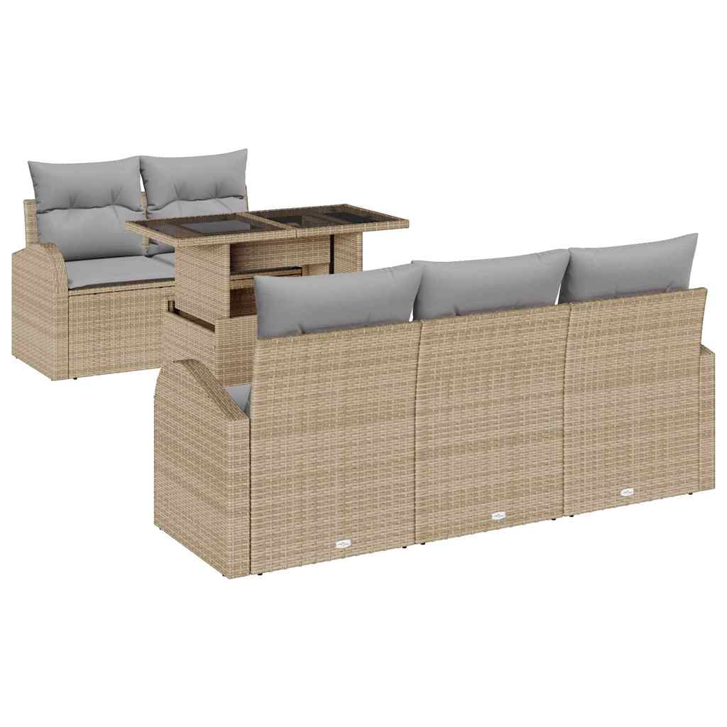Gartensofa-set mit Kissen mit Kissen 6 pcs Beige Poly Rattan