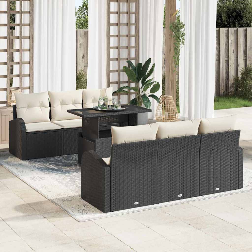 Gartensofa-set mit Kissen mit Kissen 7 pcs Schwarz Poly Rattan