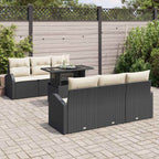 Gartensofa-set mit Kissen mit Kissen 7 pcs Schwarz Poly Rattan