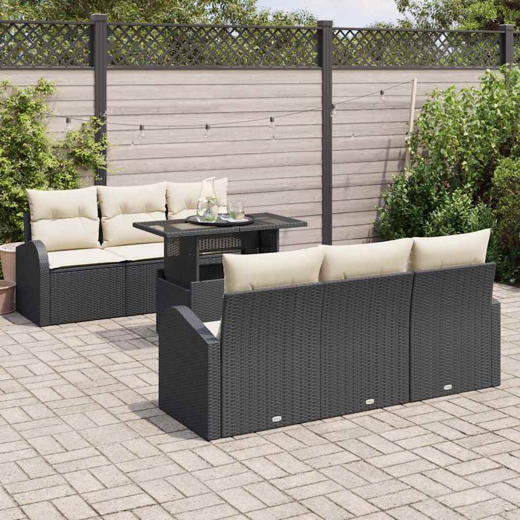 Gartensofa-set mit Kissen mit Kissen 7 pcs Schwarz Poly Rattan
