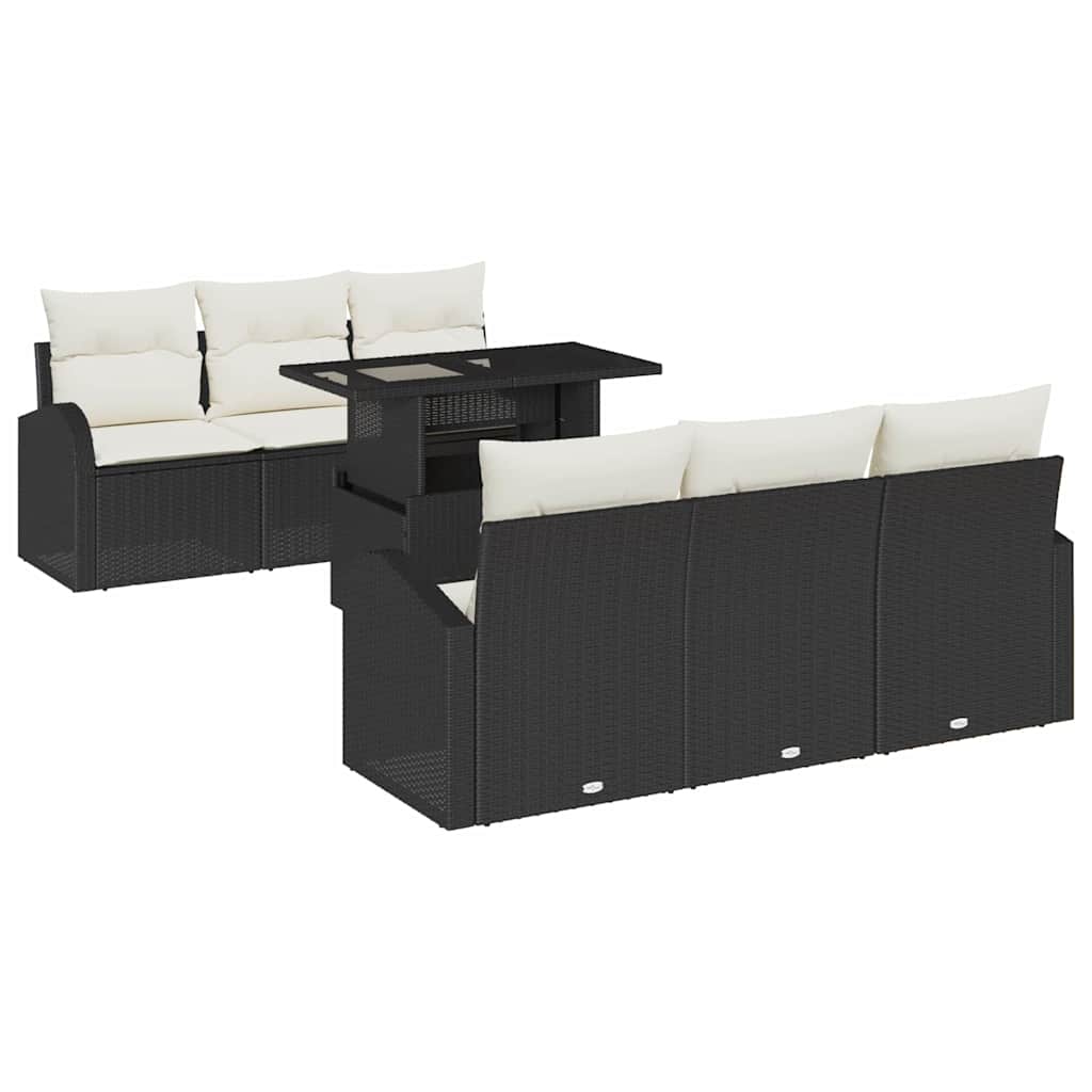 Gartensofa-set mit Kissen mit Kissen 7 pcs Schwarz Poly Rattan
