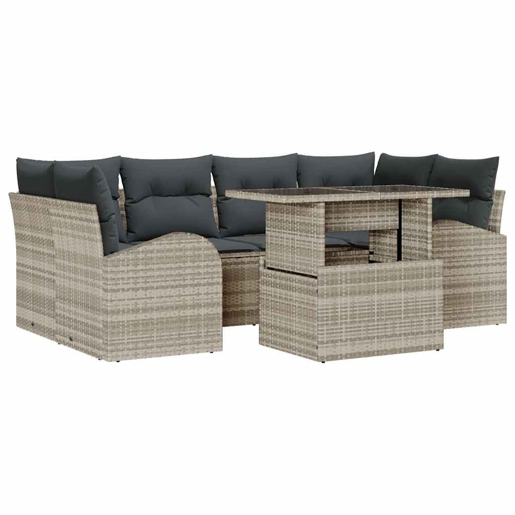 Garten-Sofa-Set mit Kissen 7 pcs Hellgrau Poly Rattan