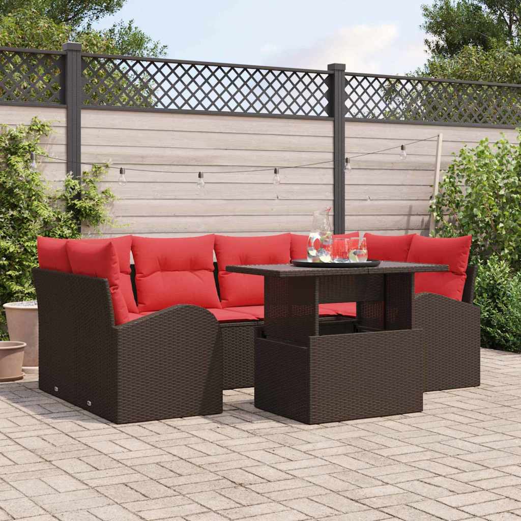 Gartensofa-set mit Kissen mit Speicher 7 pcs Braun und Rot