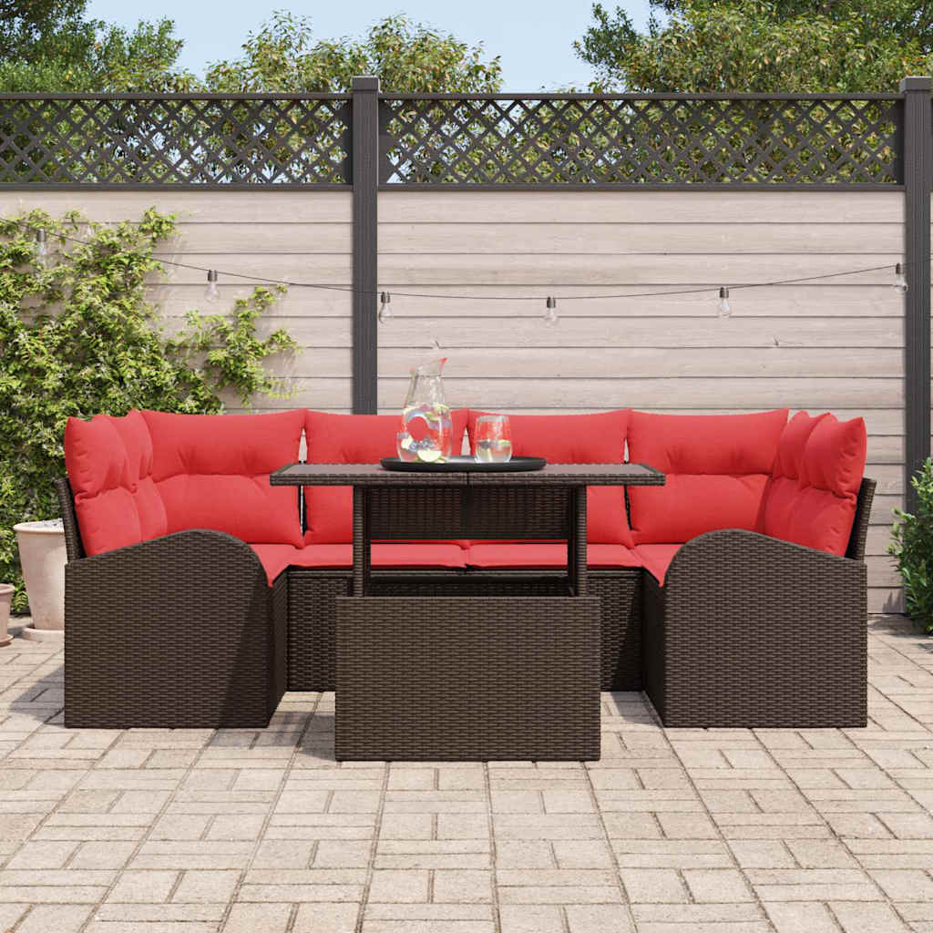 Gartensofa-set mit Kissen mit Speicher 7 pcs Braun und Rot