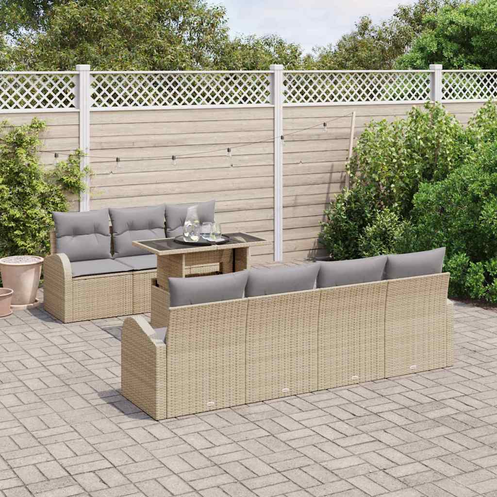 Gartensofa-set mit Kissen mit Speicher 8 pcs Beige Poly Rattan