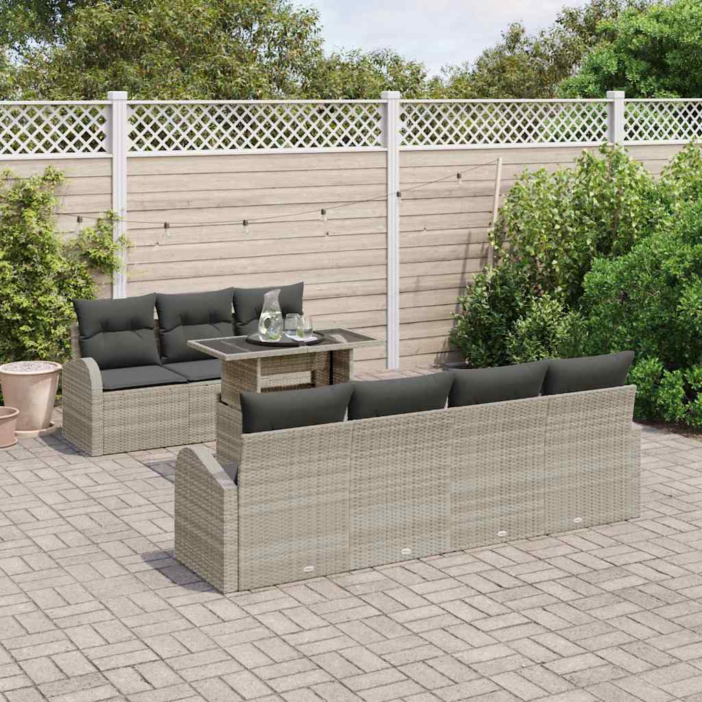 Gartensofa-set mit Kissen mit Kissen 8 pcs Hellgrau Poly Rattan
