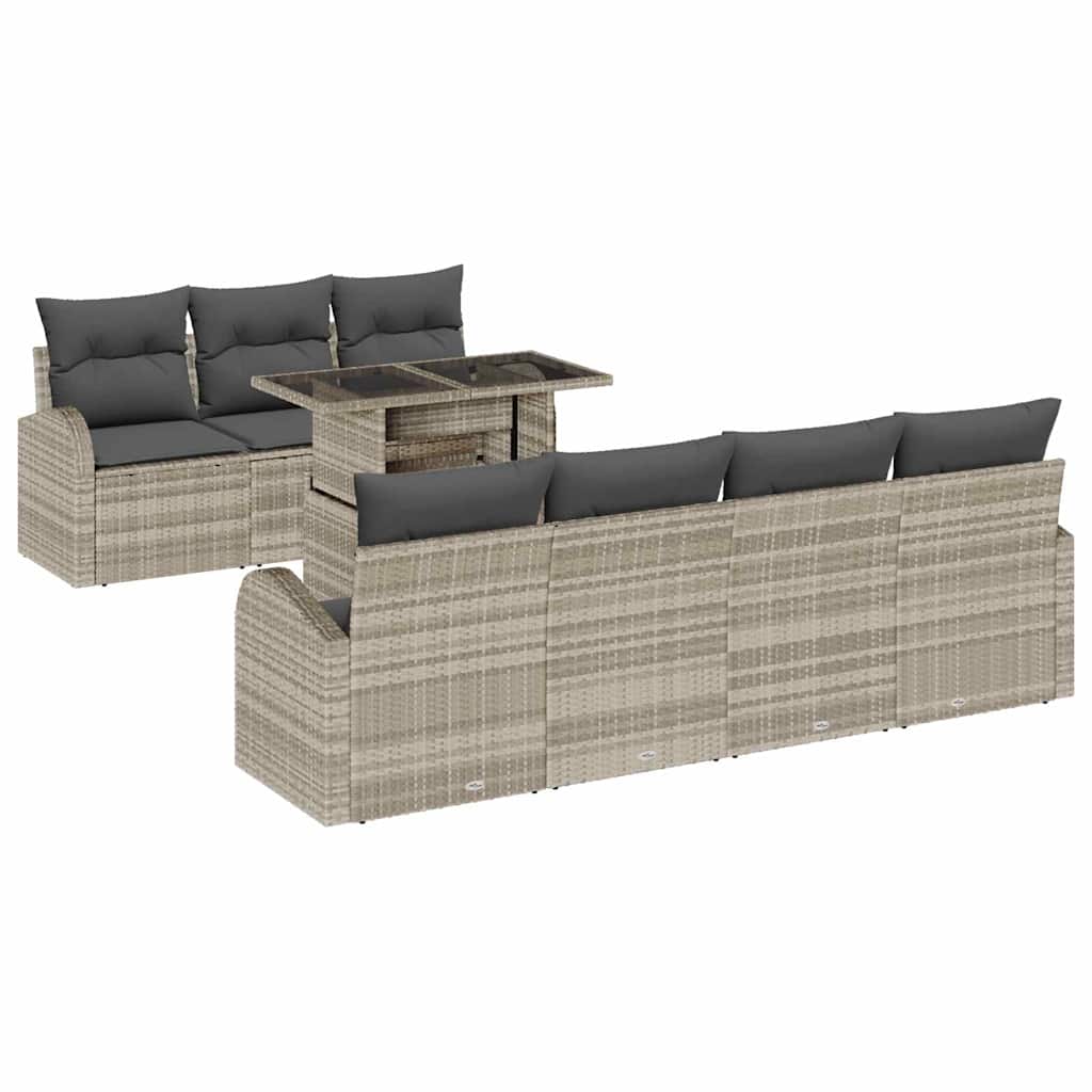 Gartensofa-set mit Kissen mit Kissen 8 pcs Hellgrau Poly Rattan
