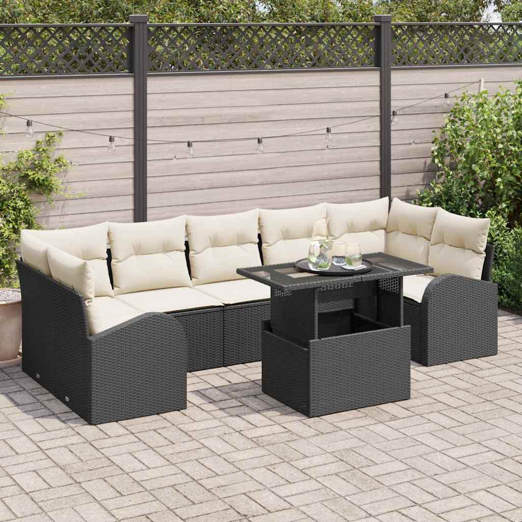 Gartensofa-set mit Kissen mit Kissen 8 pcs Schwarz Poly Rattan
