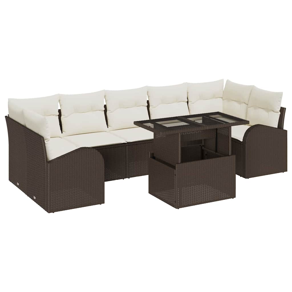 Gartensofa-set mit Kissen mit Speicher 8 pcs Braun Poly Rattan