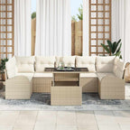 Gartensofa-set mit Kissen mit Speicher 8 pcs Beige Poly Rattan