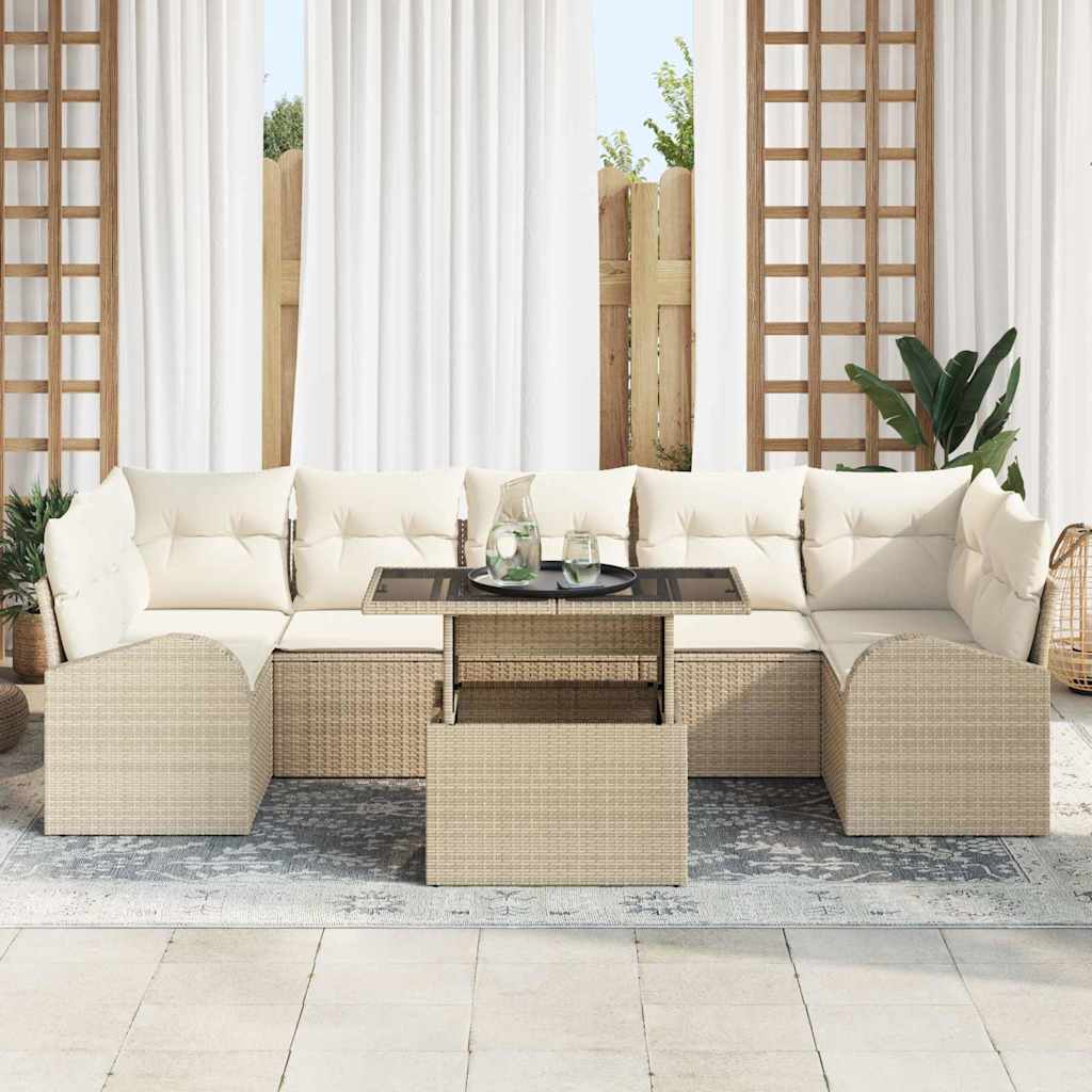 Gartensofa-set mit Kissen mit Speicher 8 pcs Beige Poly Rattan