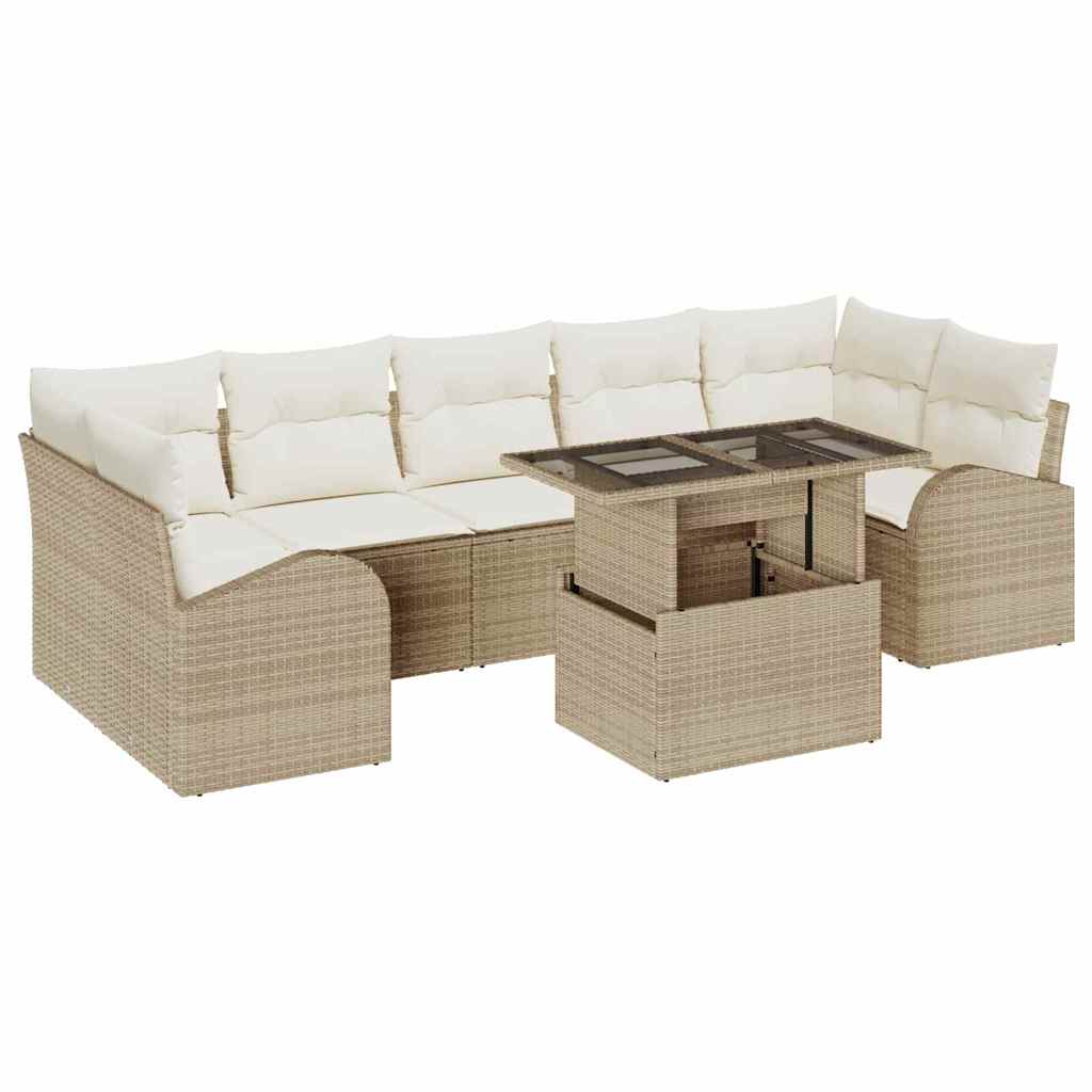 Gartensofa-set mit Kissen mit Speicher 8 pcs Beige Poly Rattan