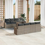 Gartensofa-set mit Kissen mit Speicher 9 pcs Grau Poly Rattan