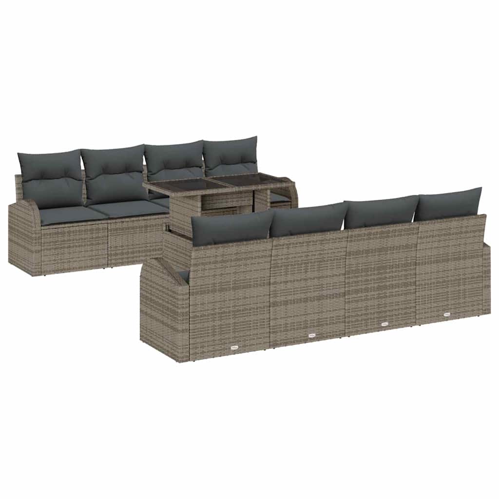 Gartensofa-set mit Kissen mit Speicher 9 pcs Grau Poly Rattan