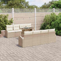 Gartensofa-set mit Kissen mit Speicher 9 pcs Beige Poly Rattan
