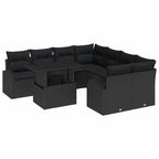 Garten-Sofa-Set mit Kissen mit Kissen 9 pcs Schwarz Poly Rattan