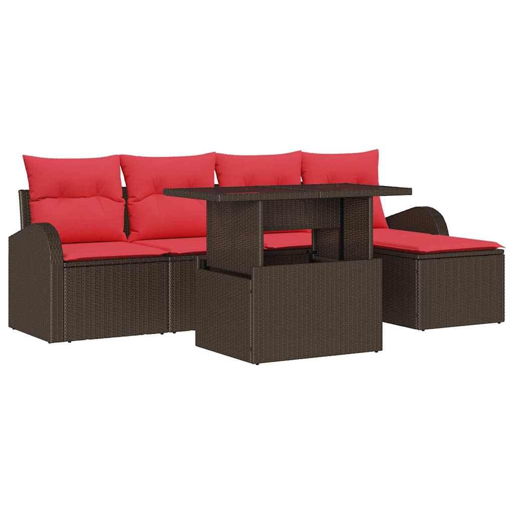 Gartensofa-set mit Kissen mit Speicher 6 pcs Braun Poly Rattan