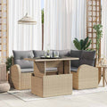 Gartensofa-set mit Kissen mit Speicher 5 pcs Beige Poly Rattan