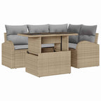Gartensofa-set mit Kissen mit Speicher 5 pcs Beige Poly Rattan