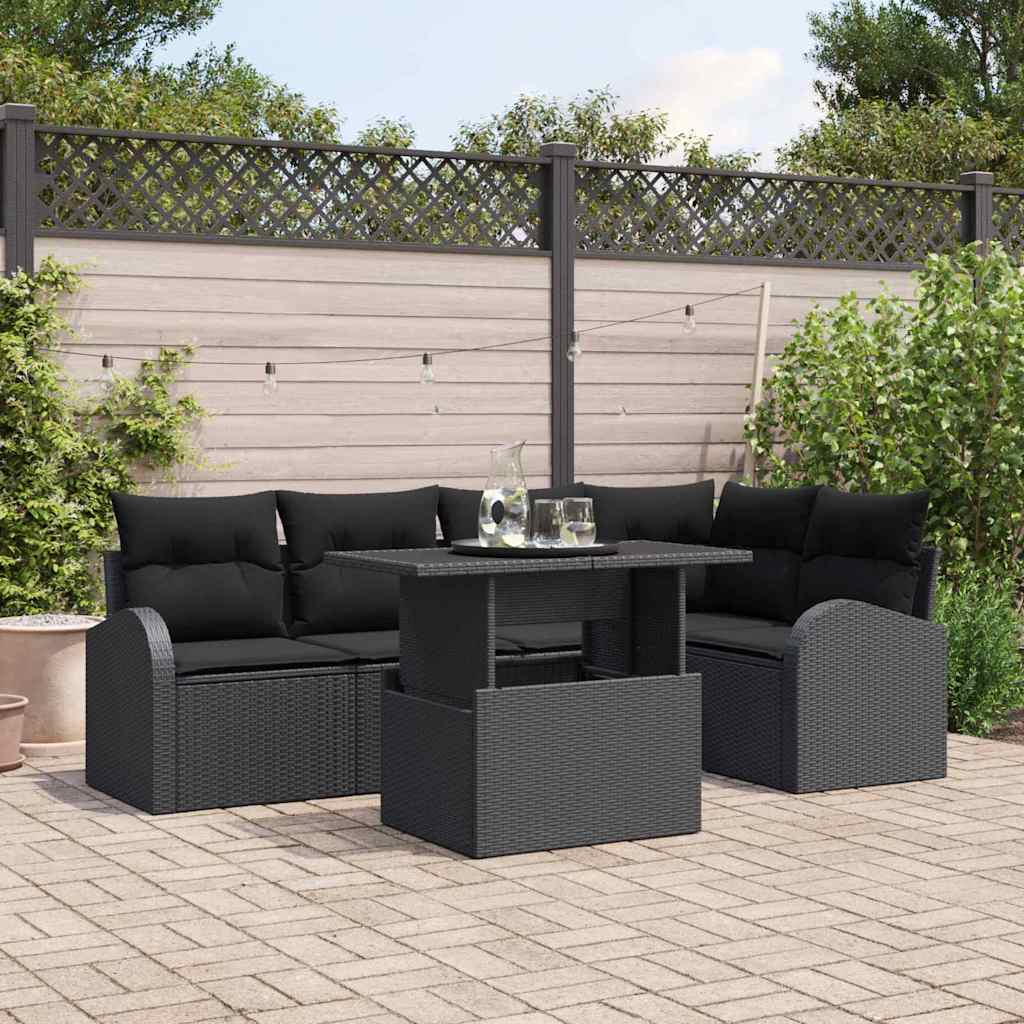 Gartensofa-set mit Kissen mit Kissen 6 pcs Schwarz Poly Rattan