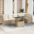 Gartensofa-set mit Kissen mit Speicher 7 pcs Beige Poly Rattan