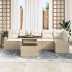 Gartensofa-set mit Kissen mit Speicher 7 pcs Beige Poly Rattan