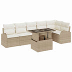 Gartensofa-set mit Kissen mit Speicher 7 pcs Beige Poly Rattan