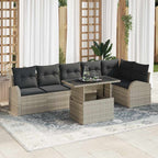 Gartensofa-set mit Kissen mit Kissen 7 pcs Hellgrau Poly Rattan