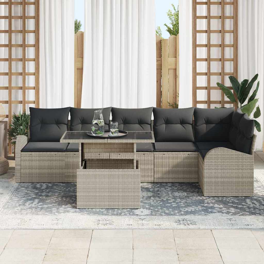 Gartensofa-set mit Kissen mit Kissen 7 pcs Hellgrau Poly Rattan