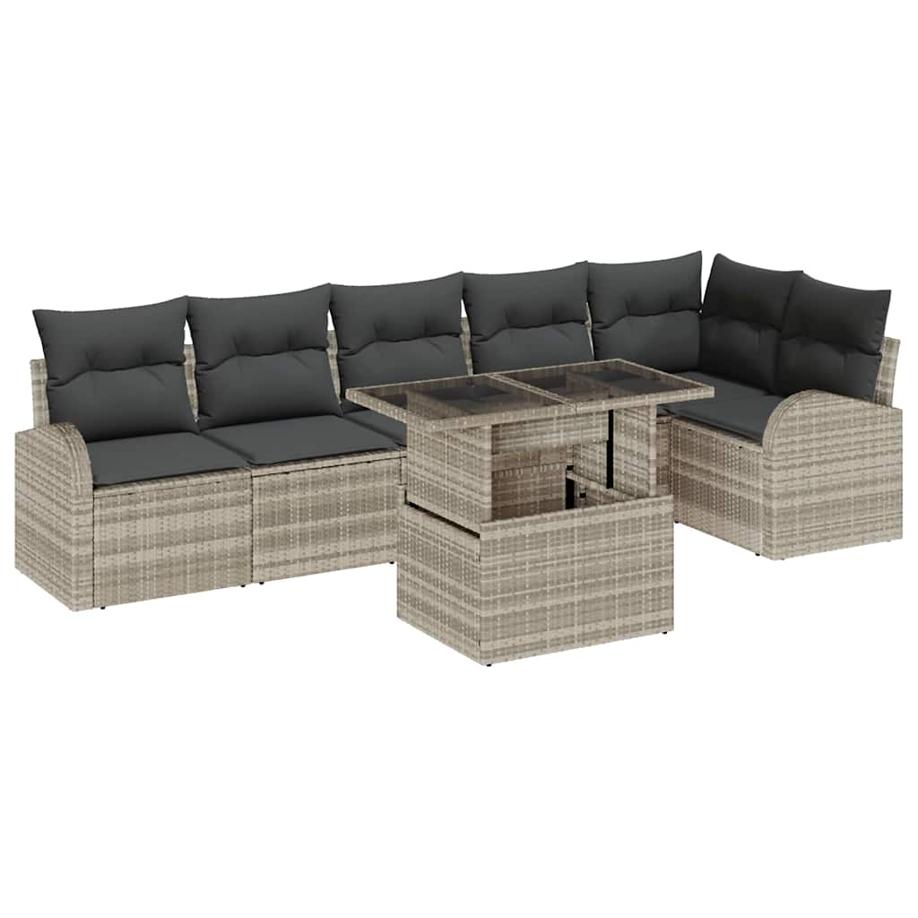 Gartensofa-set mit Kissen mit Kissen 7 pcs Hellgrau Poly Rattan
