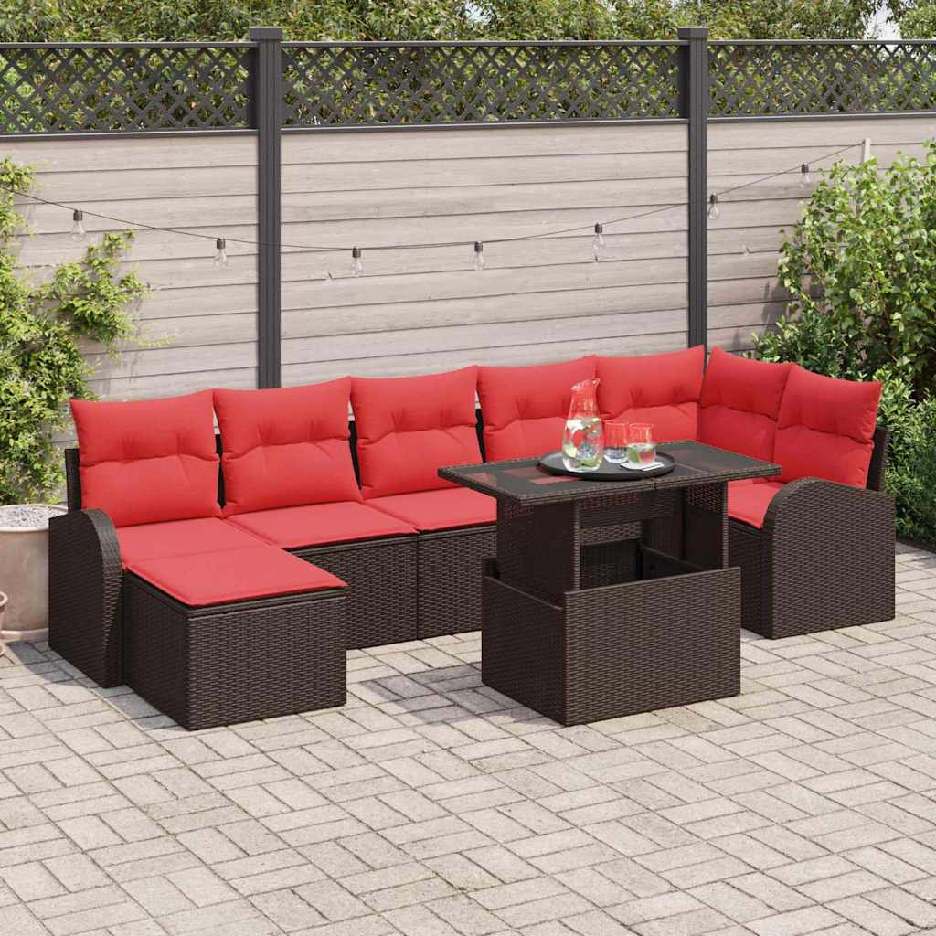Gartensofa-set mit Kissen mit Speicher 8 pcs Braun Poly Rattan