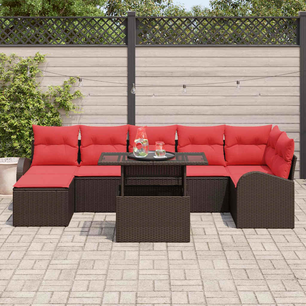 Gartensofa-set mit Kissen mit Speicher 8 pcs Braun Poly Rattan