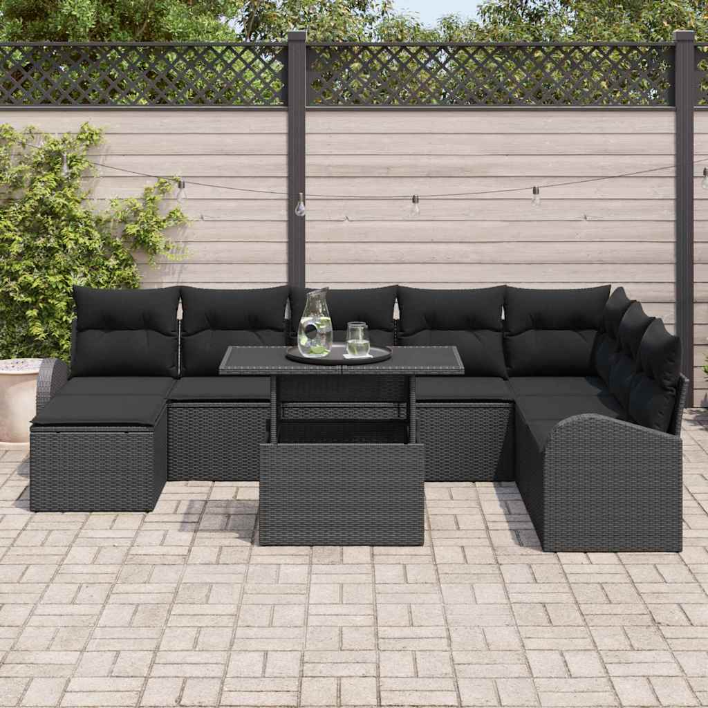 Garten-Sofa-Set mit Speicher 9 pcs Schwarz Poly Rattan