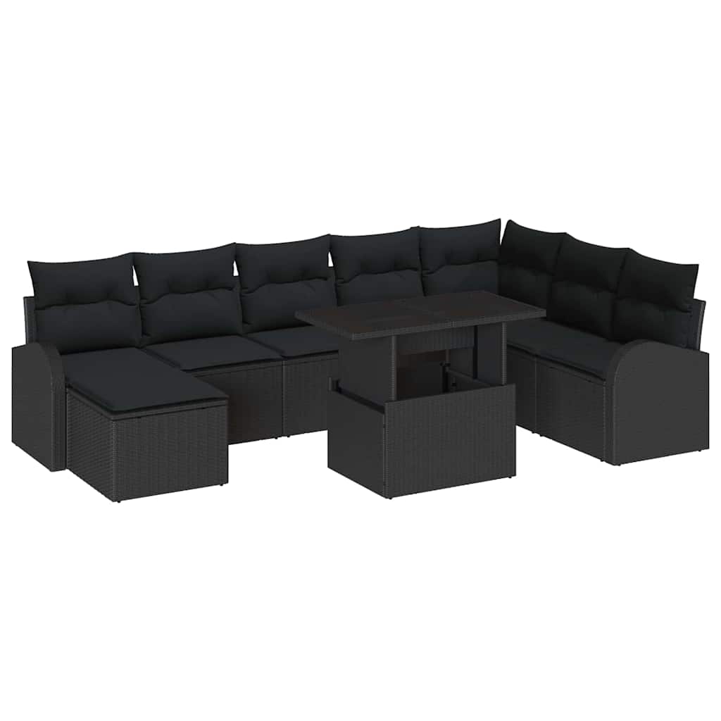 Garten-Sofa-Set mit Speicher 9 pcs Schwarz Poly Rattan