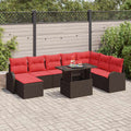 Garten-Sofa-Set mit Speicher 9 pcs Braun Poly Rattan