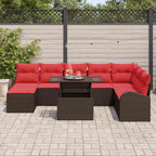 Garten-Sofa-Set mit Speicher 9 pcs Braun Poly Rattan