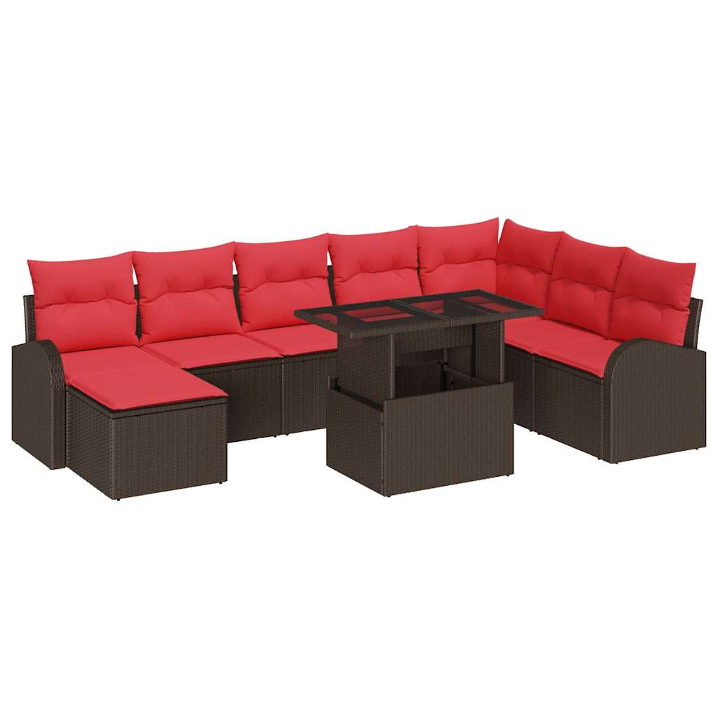 Garten-Sofa-Set mit Speicher 9 pcs Braun Poly Rattan