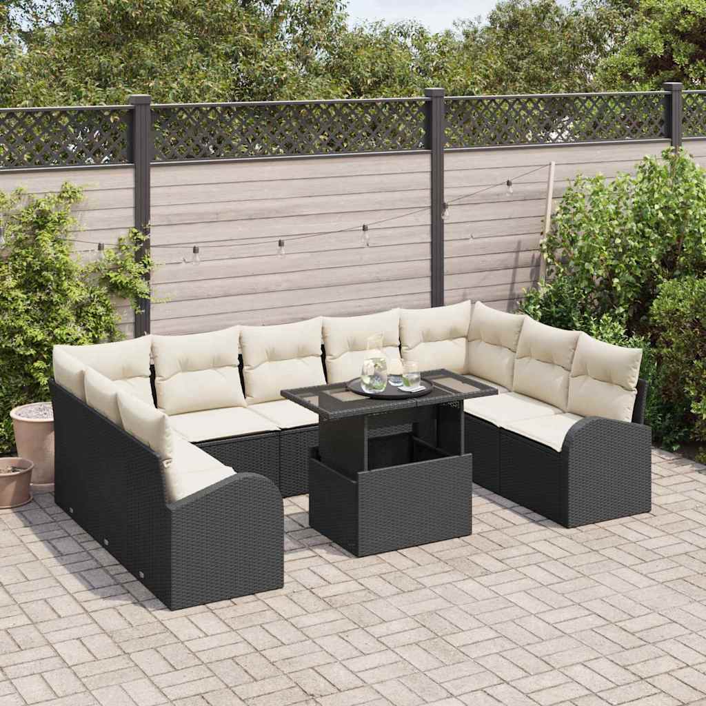 Gartensofa-set mit Kissen 10 pcs Schwarz Poly Rattan