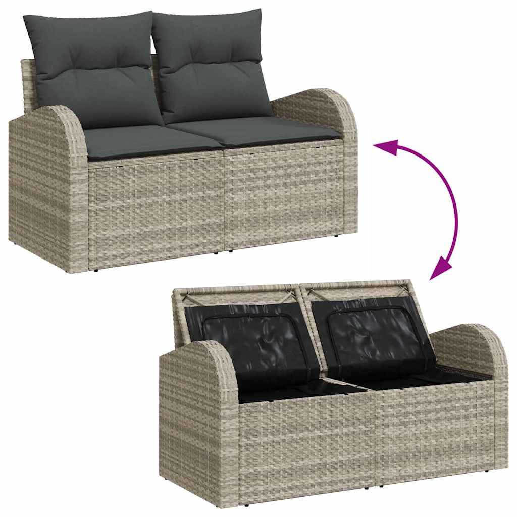 Garten-Sofa-Set mit Speicher 11 pcs Hellgrau Poly Rattan